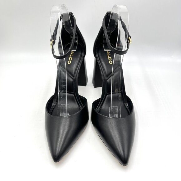 Aldo Womens Size 10 Black Leather D'Orsay Point Toe Block Heels Pumps Shoes - Picture 3 of 15